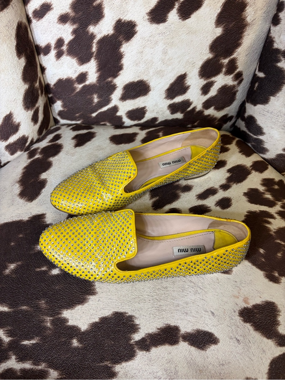 Miu Miu Yellow Crystal-Embellished Women's Loafers - Picture 3 of 7